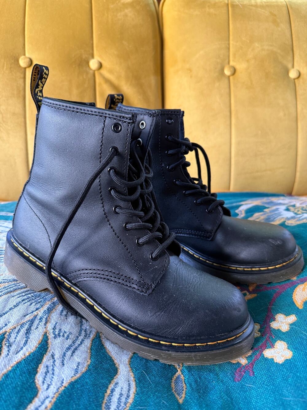 Dr Martens 1460 Y Boots Big Kid Black Leather Grunge Goth Punk Zip US M 5 US L 6